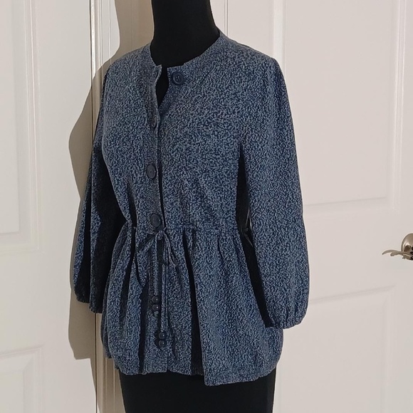 I HEART RONSON Heather Blue Cotton Knit Peplum Cardigan - Picture 3 of 6